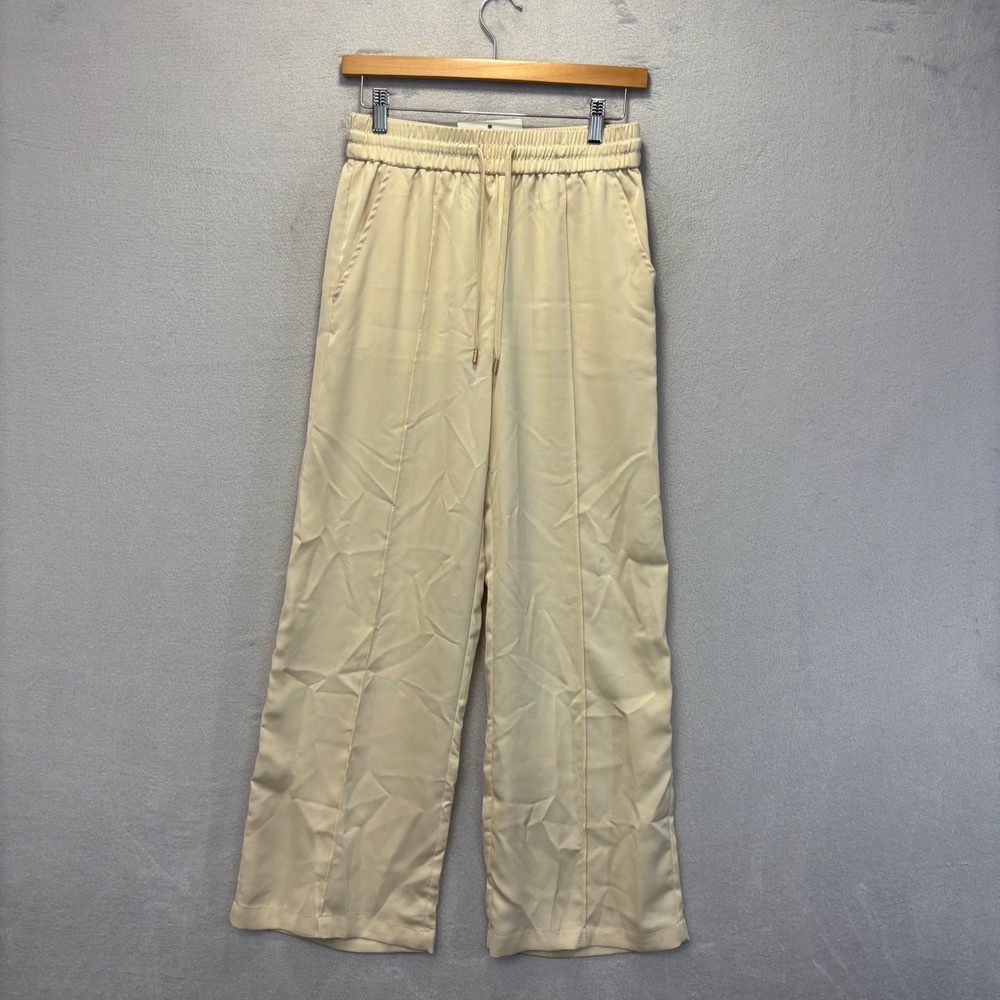 Skies Are Blue Wide Leg Sweat Pants Womensโ XS Ivory Pull On Comfy Loungewear